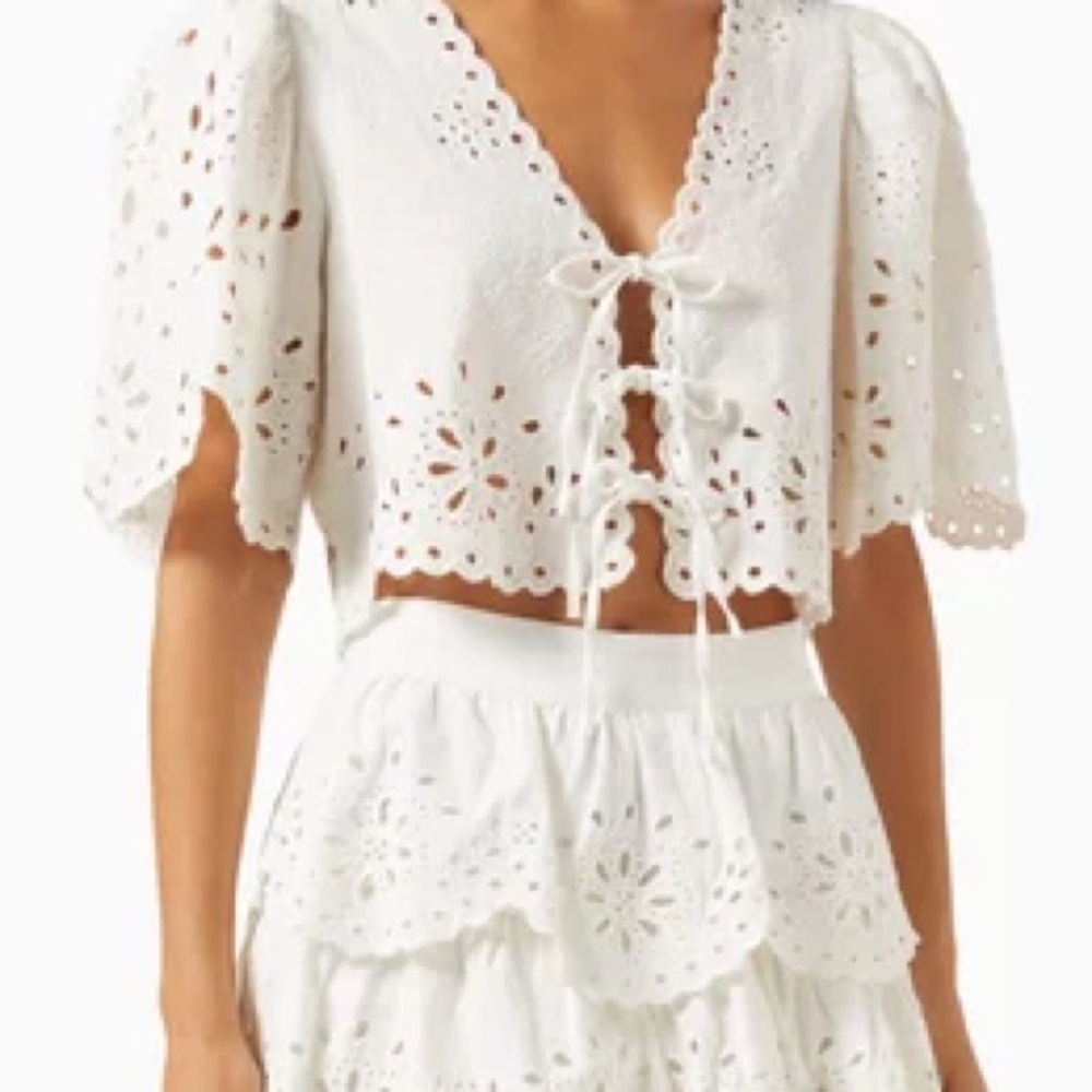 Sea New York Tali White Eyelet Lace-Up Blouse